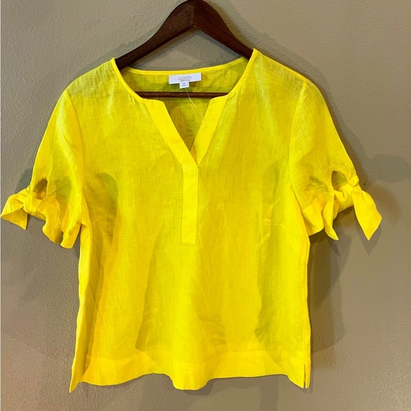 CHARTER CLUB Luxury Women's 100% Linen Tie-Cuff Top in Yellow, PM, Summer Beachy - Picture 1 of 12
